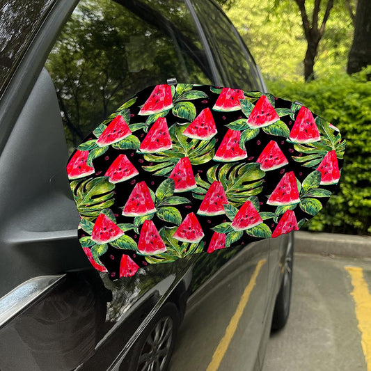 Black Palm Leaf Watermelon Pattern Print Car Side Mirror Covers