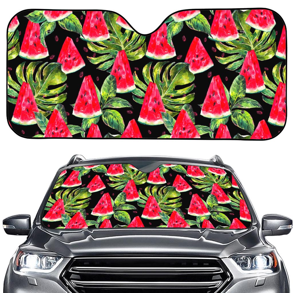 Black Palm Leaf Watermelon Pattern Print Car Windshield Sun Shade