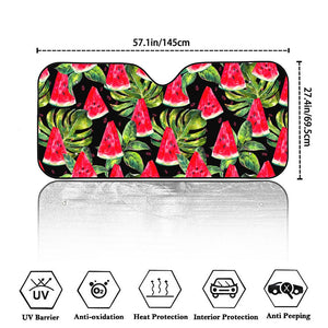 Black Palm Leaf Watermelon Pattern Print Car Windshield Sun Shade