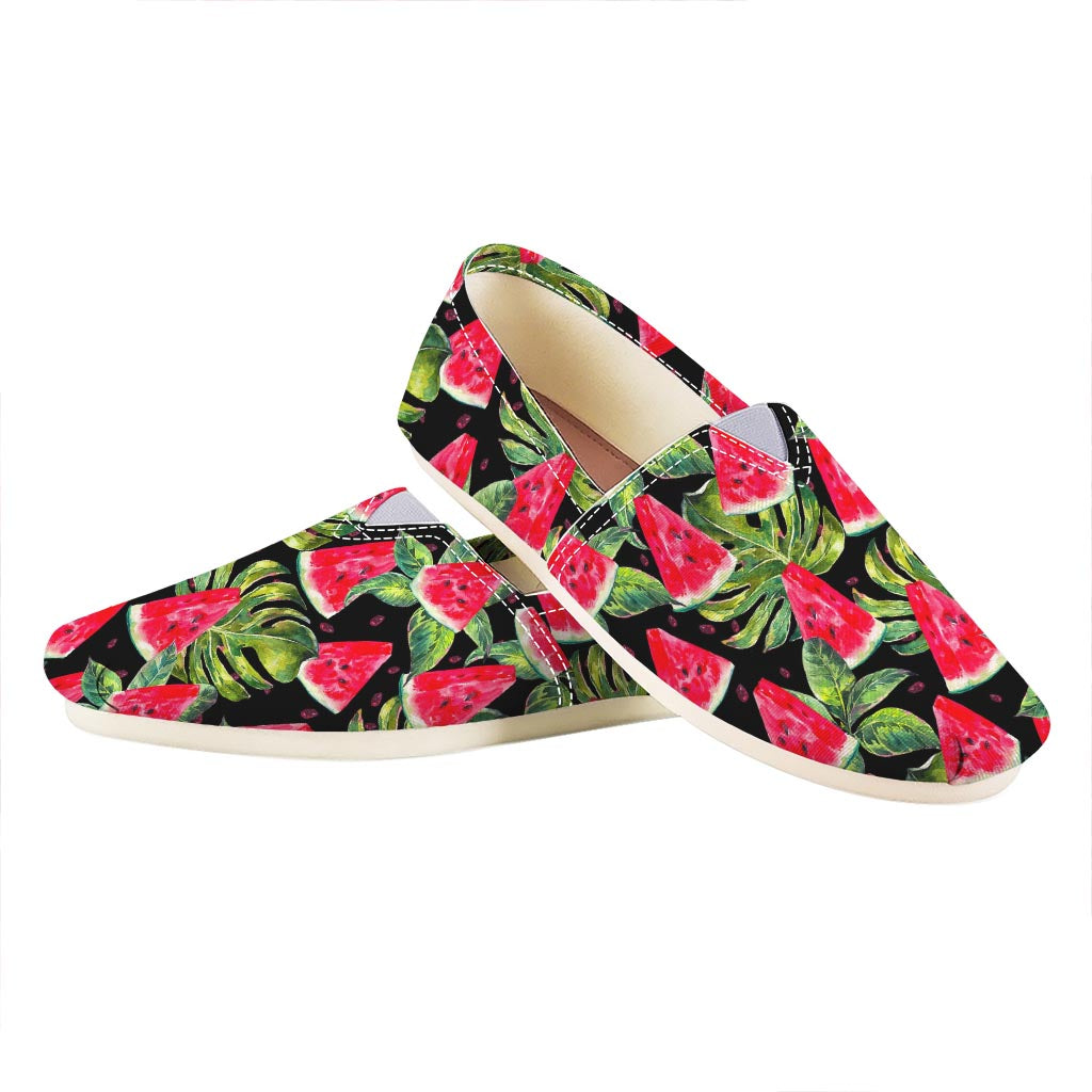 Black Palm Leaf Watermelon Pattern Print Casual Shoes