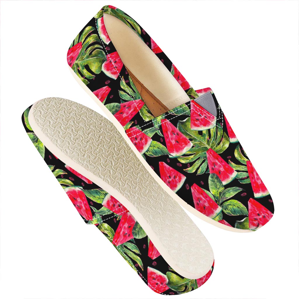 Black Palm Leaf Watermelon Pattern Print Casual Shoes