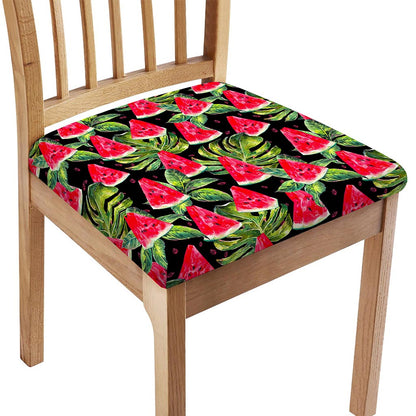 Black Palm Leaf Watermelon Pattern Print Chair Cushion Cover