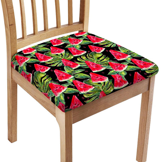 Black Palm Leaf Watermelon Pattern Print Chair Cushion Cover