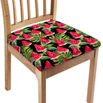 Black Palm Leaf Watermelon Pattern Print Chair Cushion Cover
