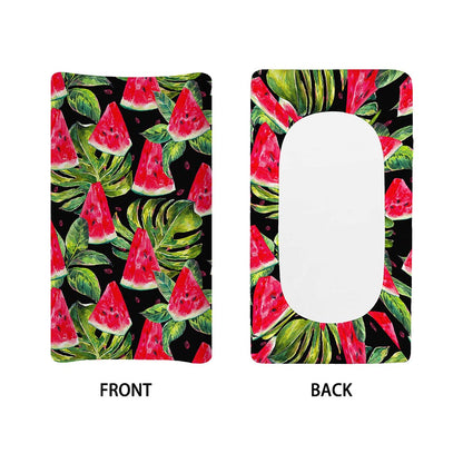 Black Palm Leaf Watermelon Pattern Print Changing Pad Cover
