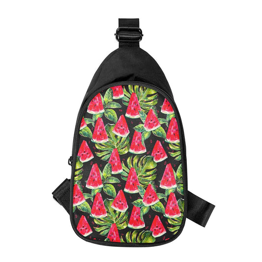 Black Palm Leaf Watermelon Pattern Print Chest Bag