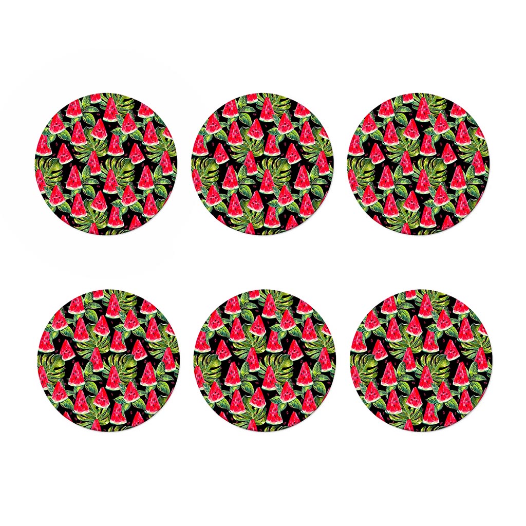 Black Palm Leaf Watermelon Pattern Print Coaster Set
