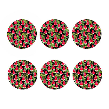 Black Palm Leaf Watermelon Pattern Print Coaster Set