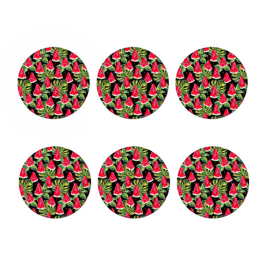 Black Palm Leaf Watermelon Pattern Print Coaster Set