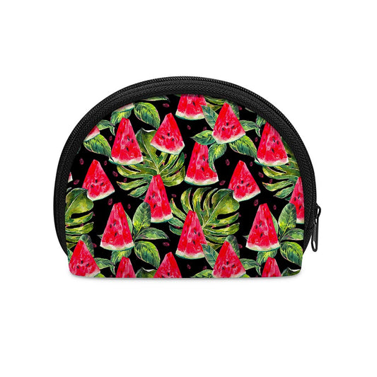 Black Palm Leaf Watermelon Pattern Print Coin Purse
