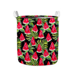 Black Palm Leaf Watermelon Pattern Print Collapsible Laundry Basket
