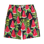 Black Palm Leaf Watermelon Pattern Print Cotton Shorts