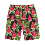 Black Palm Leaf Watermelon Pattern Print Cotton Shorts