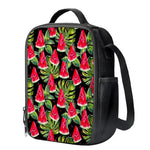 Black Palm Leaf Watermelon Pattern Print Crossbody Lunch Bag