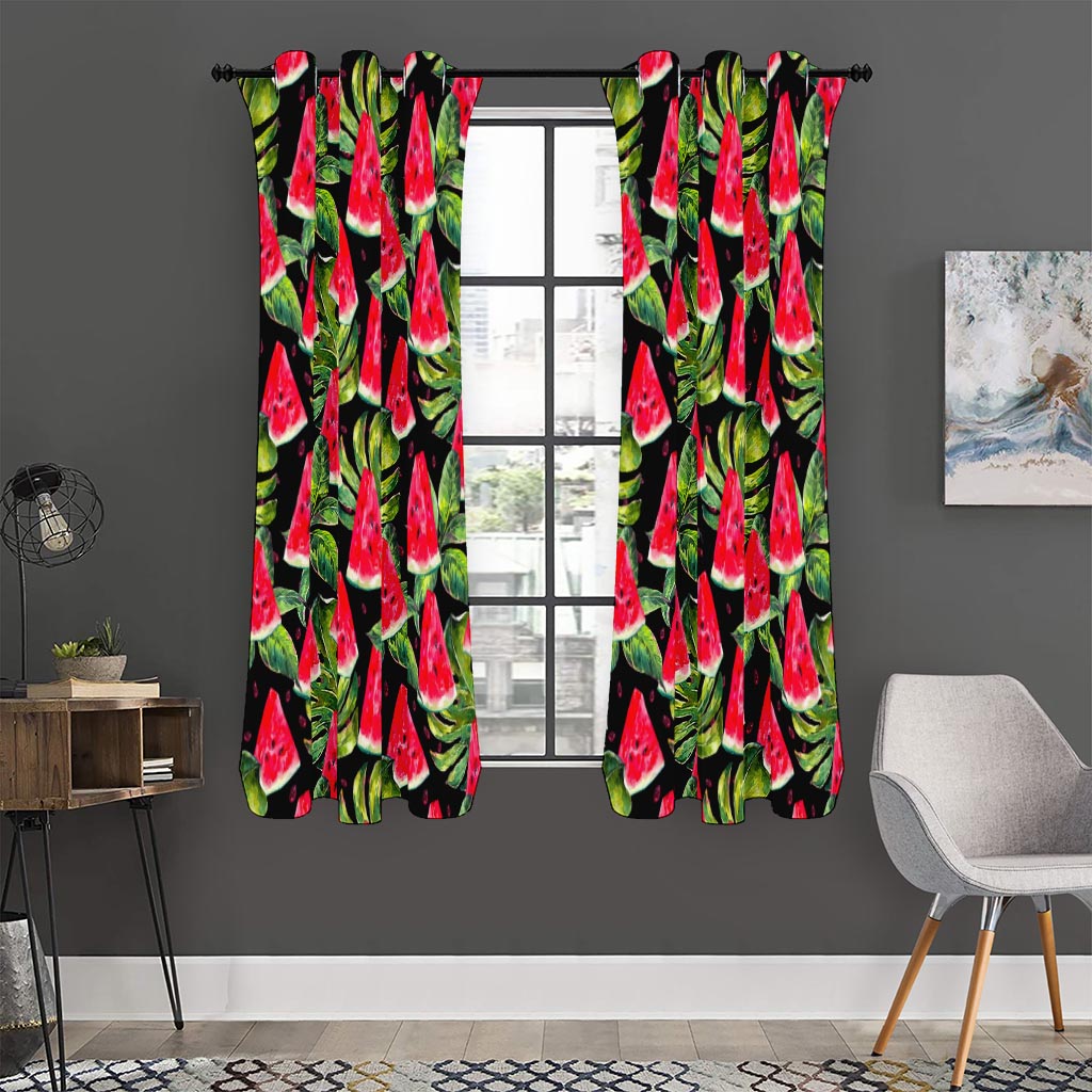 Black Palm Leaf Watermelon Pattern Print Curtain