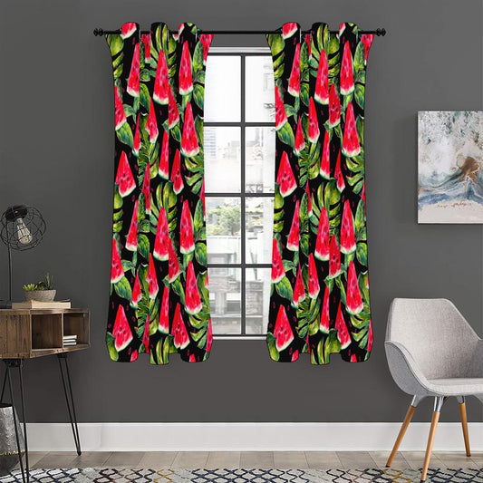 Black Palm Leaf Watermelon Pattern Print Curtain