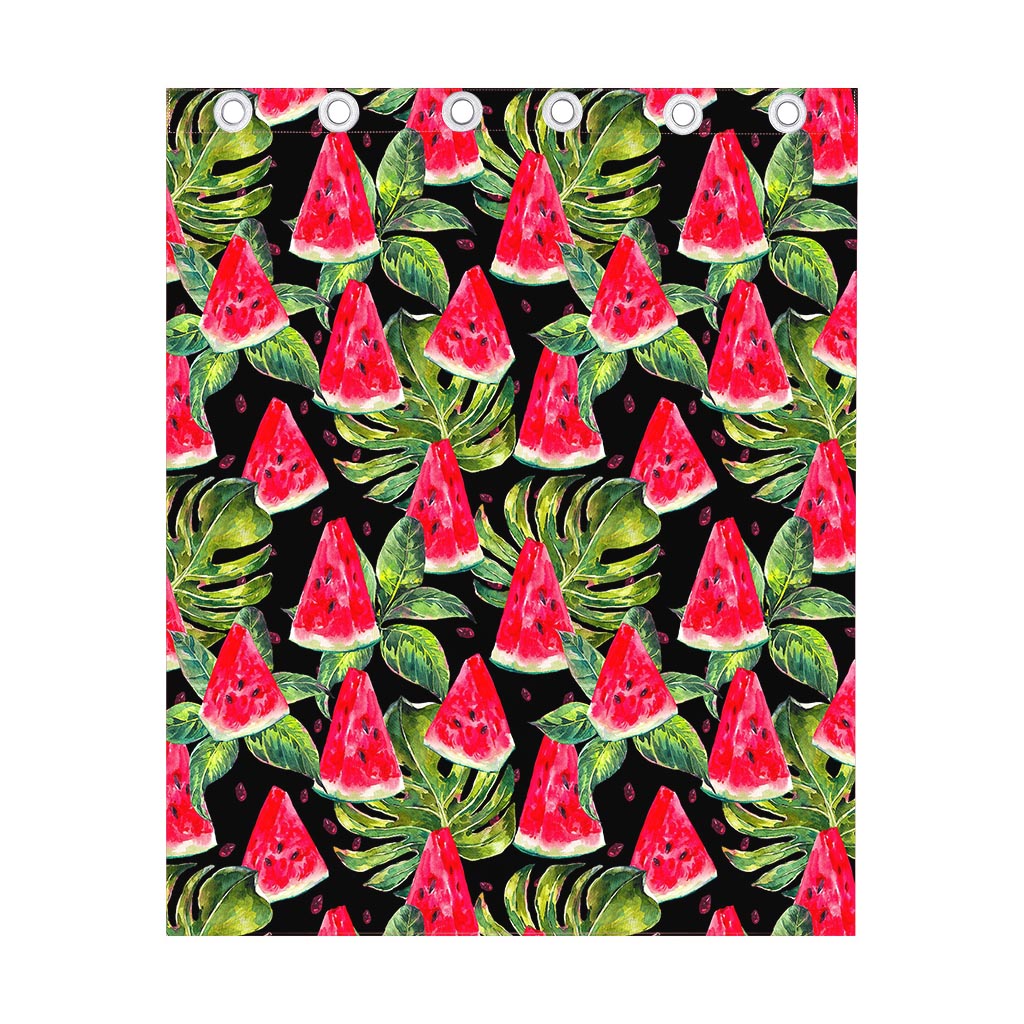 Black Palm Leaf Watermelon Pattern Print Curtain