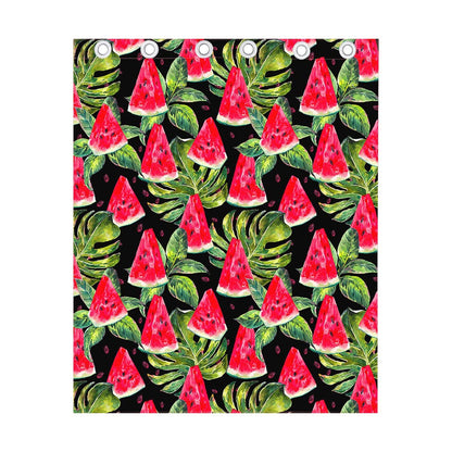 Black Palm Leaf Watermelon Pattern Print Curtain