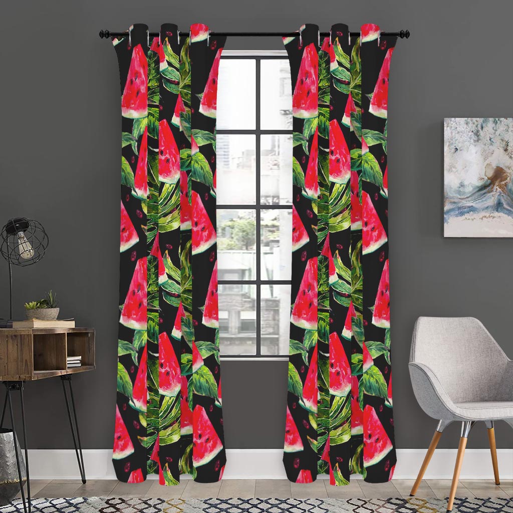 Black Palm Leaf Watermelon Pattern Print Curtain