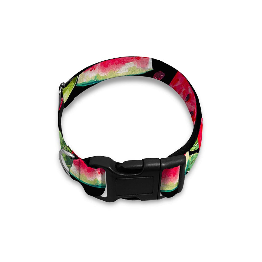 Black Palm Leaf Watermelon Pattern Print Dog Collar