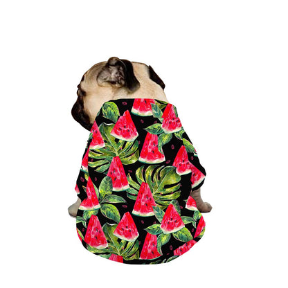Black Palm Leaf Watermelon Pattern Print Dog Zip Up Jacket