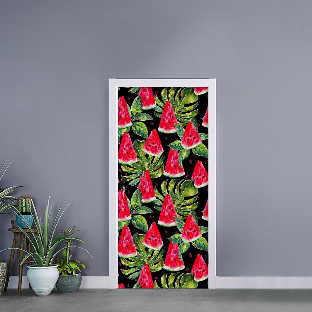 Black Palm Leaf Watermelon Pattern Print Door Sticker