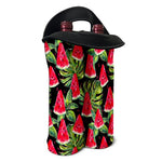 Black Palm Leaf Watermelon Pattern Print Double Neoprene Wine Tote
