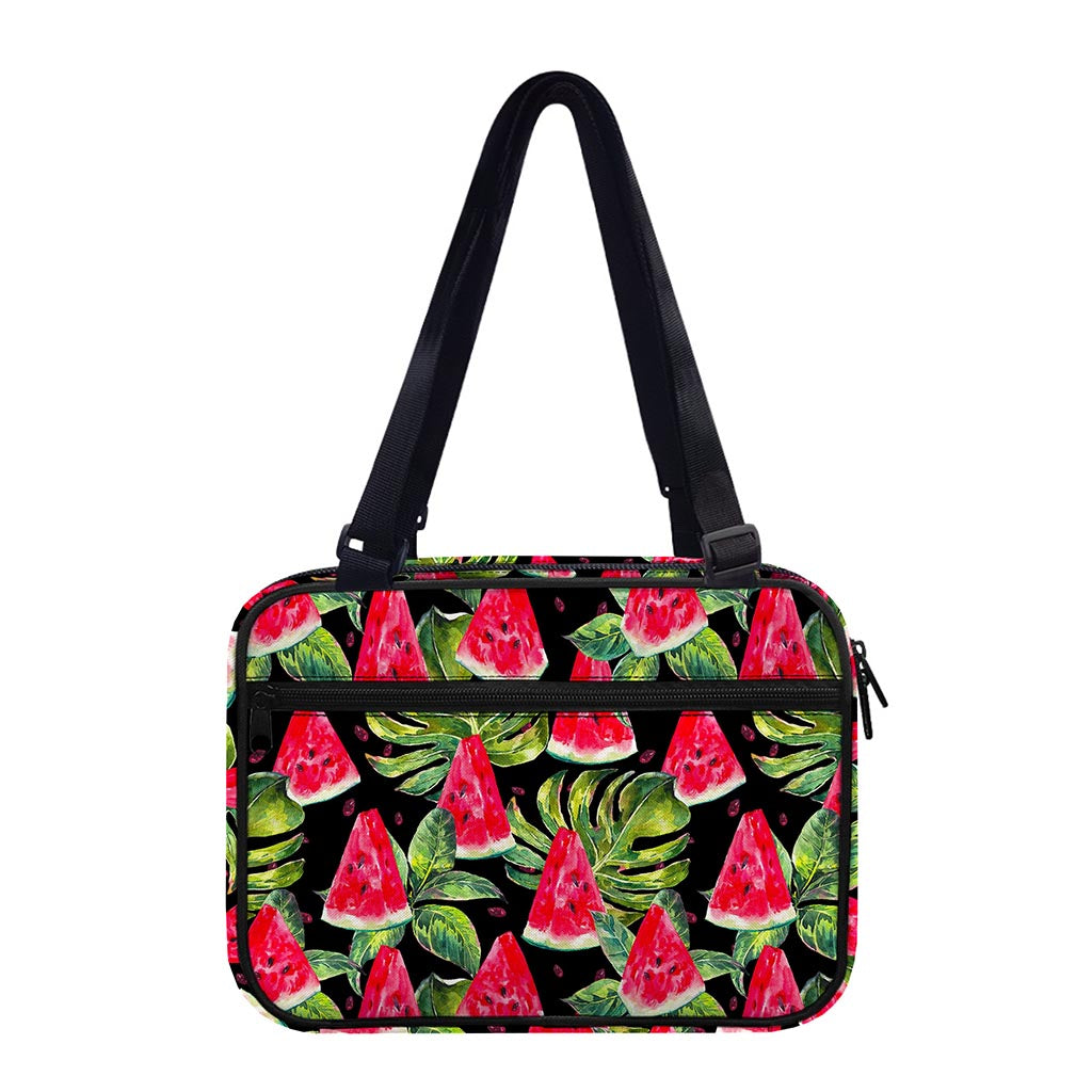 Black Palm Leaf Watermelon Pattern Print Double Strap Bible Bag
