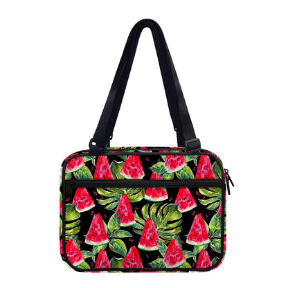 Black Palm Leaf Watermelon Pattern Print Double Strap Bible Bag