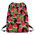 Black Palm Leaf Watermelon Pattern Print Drawstring Backpack
