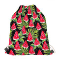 Black Palm Leaf Watermelon Pattern Print Drawstring Bag