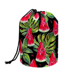 Black Palm Leaf Watermelon Pattern Print Drawstring Makeup Bag