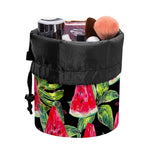 Black Palm Leaf Watermelon Pattern Print Drawstring Makeup Bag