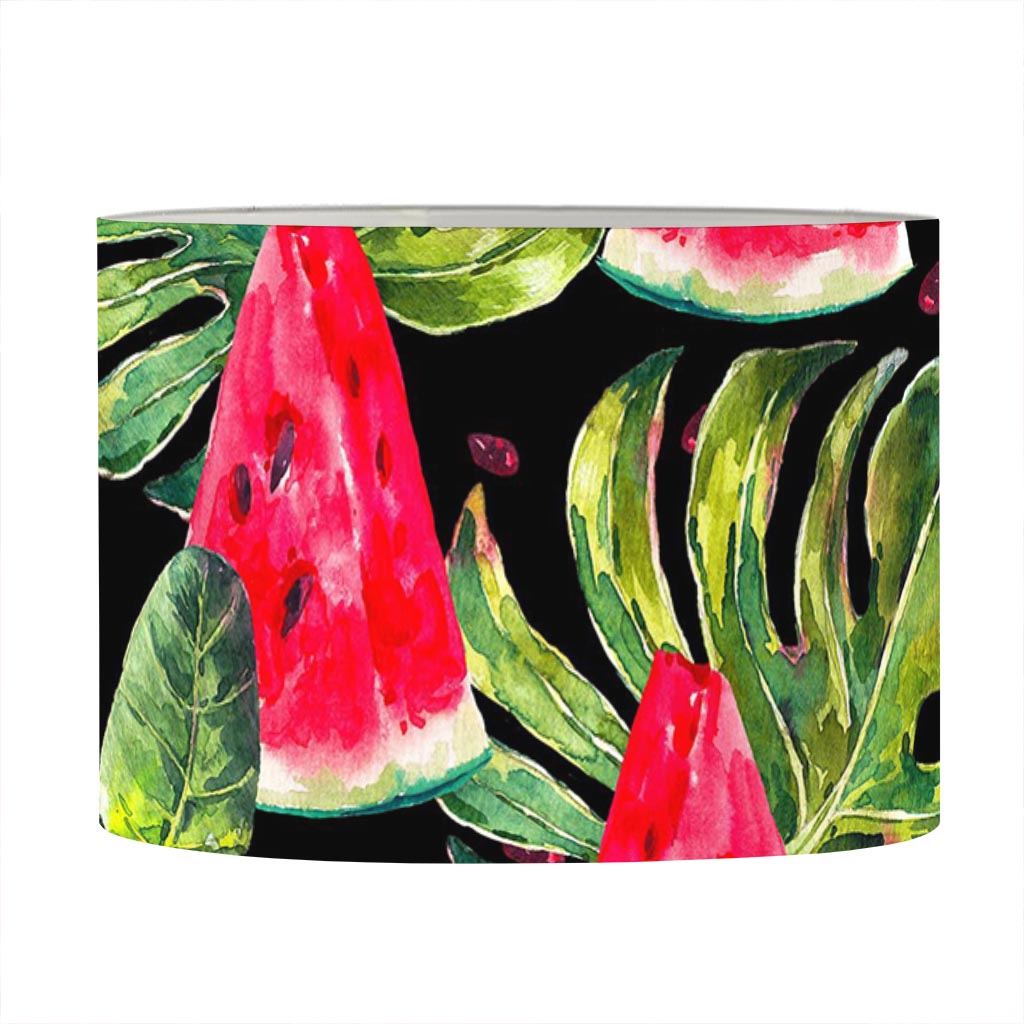 Black Palm Leaf Watermelon Pattern Print Drum Lamp Shade