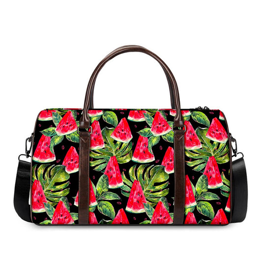 Black Palm Leaf Watermelon Pattern Print Duffle Bag
