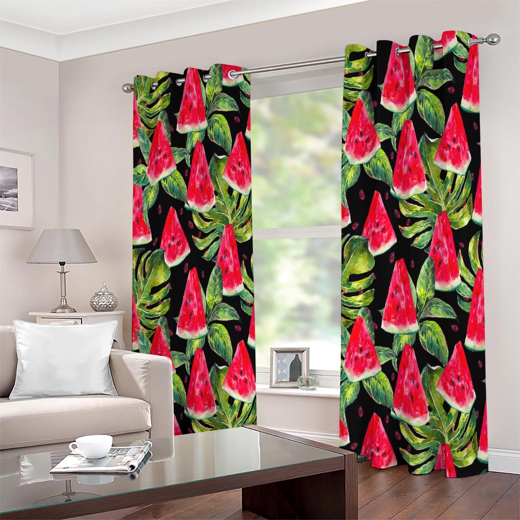 Black Palm Leaf Watermelon Pattern Print Extra Wide Grommet Curtains
