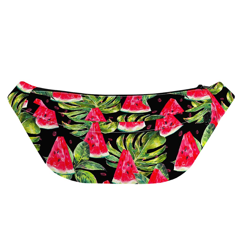 Black Palm Leaf Watermelon Pattern Print Fanny Pack