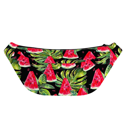 Black Palm Leaf Watermelon Pattern Print Fanny Pack