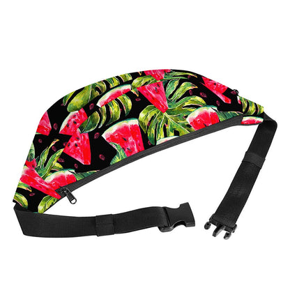 Black Palm Leaf Watermelon Pattern Print Fanny Pack