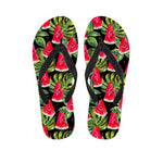 Black Palm Leaf Watermelon Pattern Print Flip Flops