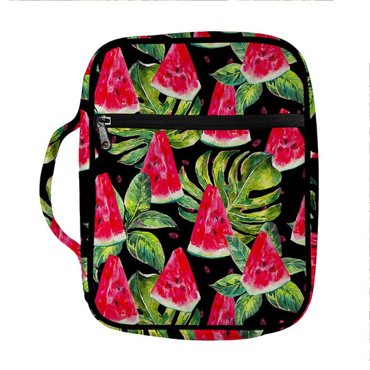 Black Palm Leaf Watermelon Pattern Print Front Pocket Bible Bag