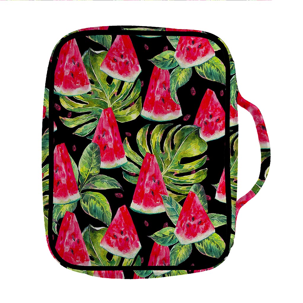Black Palm Leaf Watermelon Pattern Print Front Pocket Bible Bag