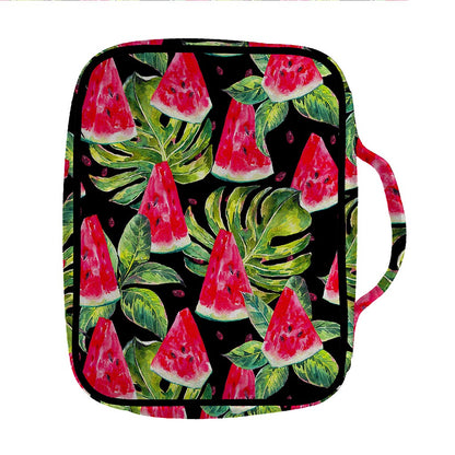 Black Palm Leaf Watermelon Pattern Print Front Pocket Bible Bag