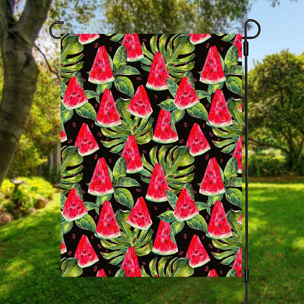 Black Palm Leaf Watermelon Pattern Print Garden Flag