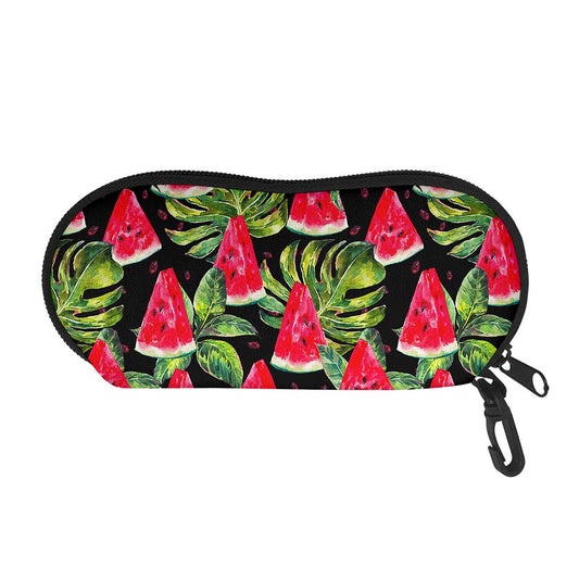 Black Palm Leaf Watermelon Pattern Print Glasses Case