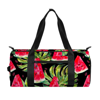 Black Palm Leaf Watermelon Pattern Print Gym Bag