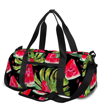Black Palm Leaf Watermelon Pattern Print Gym Bag