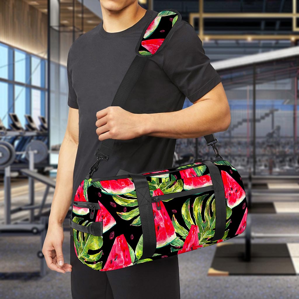 Black Palm Leaf Watermelon Pattern Print Gym Bag