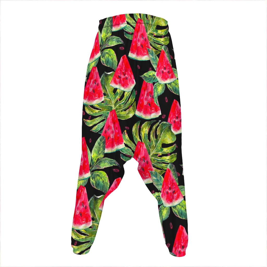 Black Palm Leaf Watermelon Pattern Print Hammer Pants