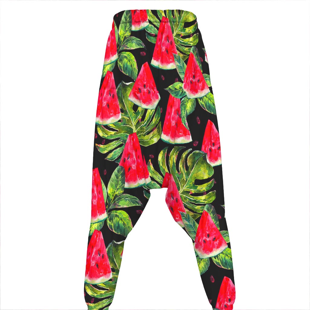 Black Palm Leaf Watermelon Pattern Print Hammer Pants